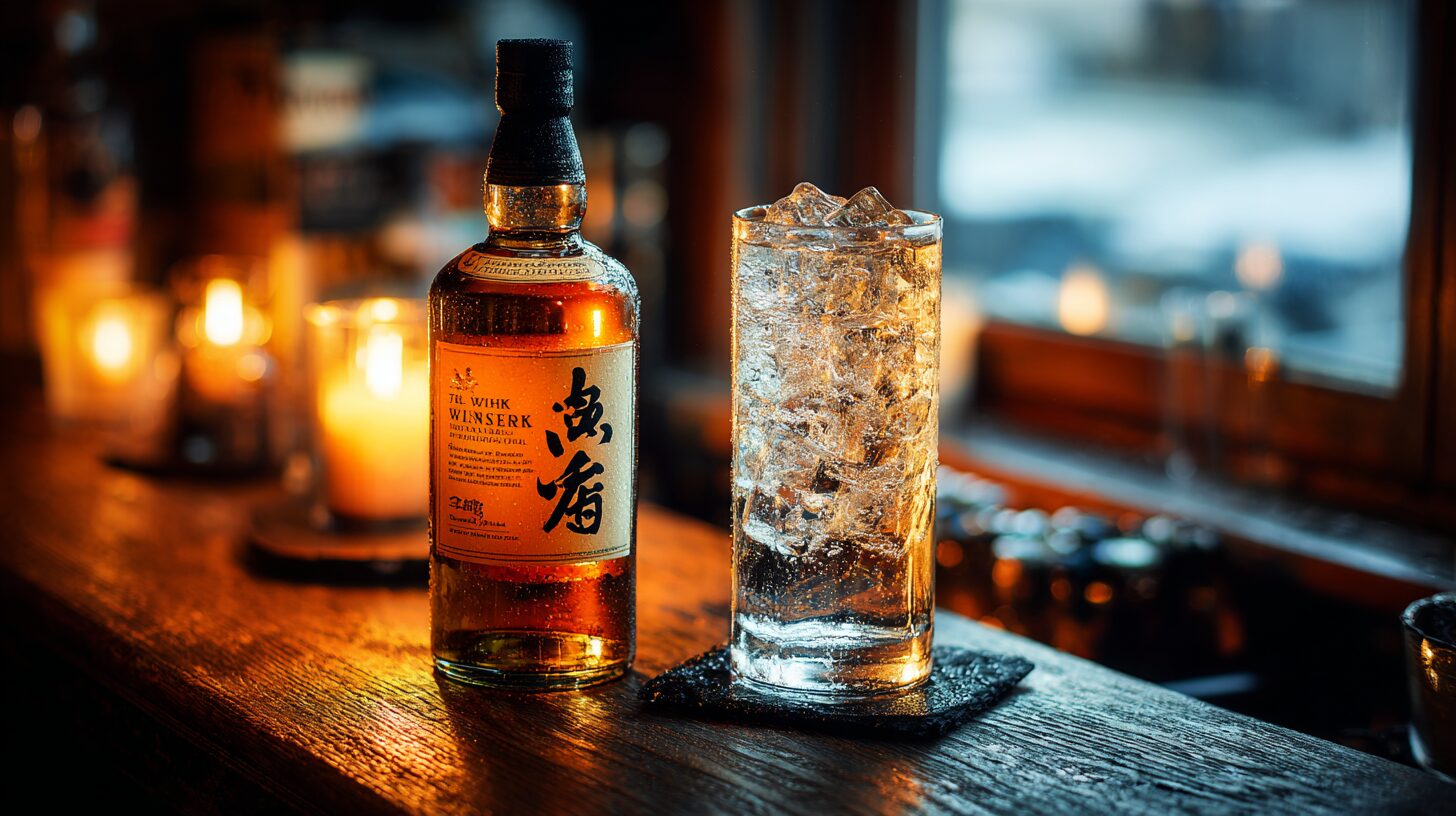 ウイスキーボトルとハイボールグラス