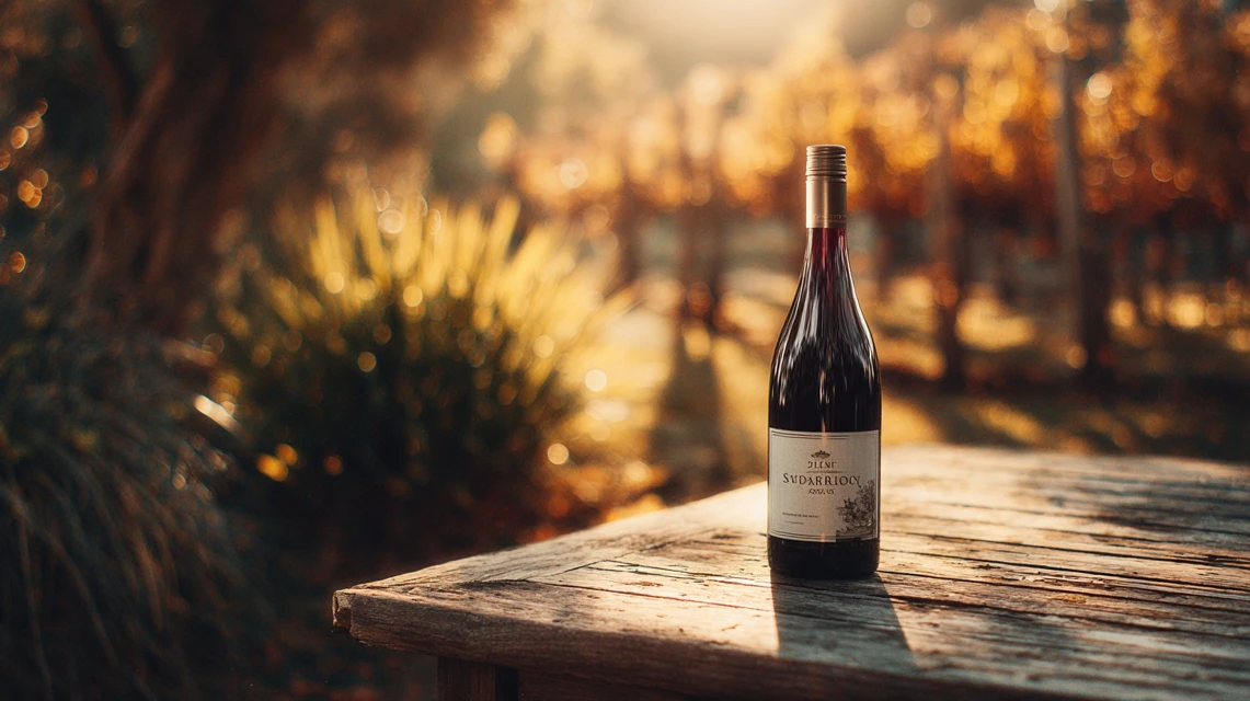 南アフリカのワインボトルと葡萄畑